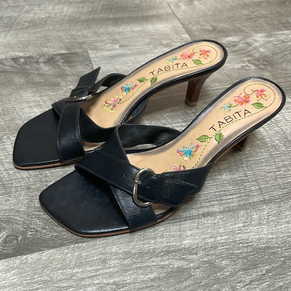 Tabita Black Leather Heeled Sandals